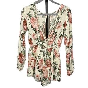 Haute Monde Floral Boho Romper Small Backless Cream Roses Crossover Desert Style
